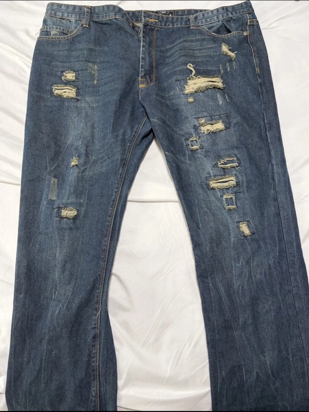 Men's Straight Distressed Jeans - Blue 42X34